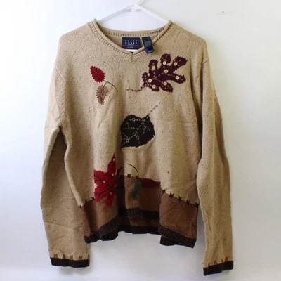 Crazy Horse Liz Claiborne Pull à Encolure Ronde en Laine Soie Angora Marron XL - Photo 1/4