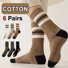 6 Pairs Men Autumn Winter Cotton Mid Tube Socks Fashionable Sports Striped Anti
