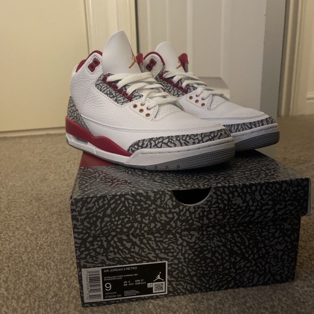 Air Jordan 3 Retro Cardinal Red UK Size 8 | eBay UK