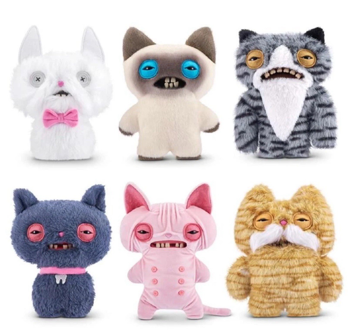 Fuggler Alley Cats Series Set of 6 Plush 9” Funny Ugly Monster