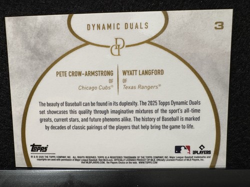2025 Topps Dynamic Duals Pete Crow-Armstrong & Wyatt Langford #3 Cubs Rangers - Picture 2 of 2