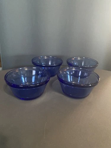 Set of 4 Vintage Anchor Hocking 1034 Cobalt Blue 6oz Custard Cups Ramekins Bowls