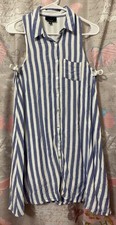 LUMIERE Dress Women S Small Blue/White Striped Sleeveless Button Up Shift Dress