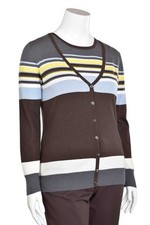 Escada 2Pc Cashmere Blend Cardigan Top Set/Twinset Brown/Gray Multi Stripe sz L
