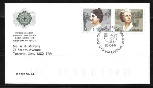 Canada 1985 - #1048a Feminists pair FDC - British American Bank Note Cachet