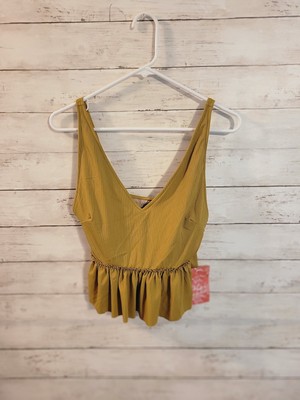Kortni Jeane Swimsuit Shirt Top Mustard Ruffle Medium New With Tags 