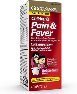 GoodSense Children's Pain Reliever Liquid, Bubble Gum Flavor, Acetaminophen160mg
