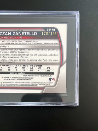 NAZZAN ZANETELLO *AUTO GEM MINT SGC 10 REFRACTOR /499* 2023 Bowman Draft #CDA-NZ - Picture 2 of 3