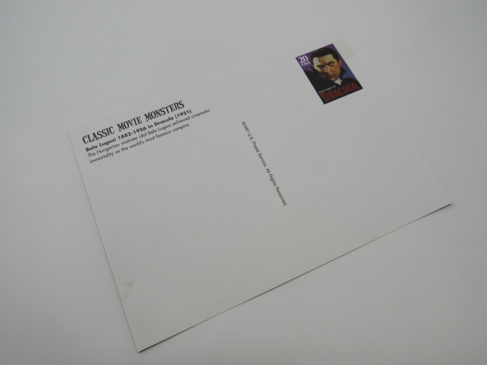 USPS Scott UX286 20c Dracula Postal Card Bela Lugosi Classic Movie Monsters
