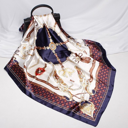 Fashion Women Square Shawl Satin Silk Floral Printed Head Neck Scarf 90x90 UK - Picture 26 of 33