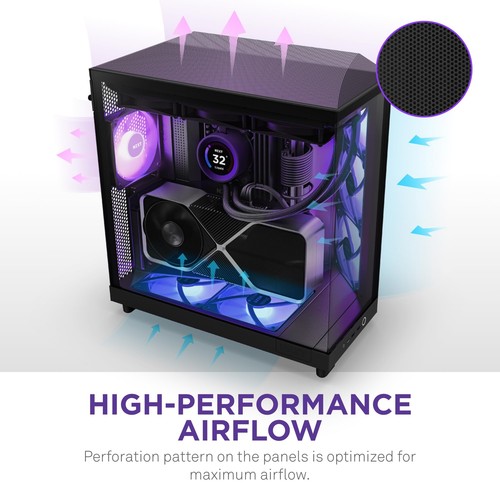 H6 Flow RGB Black Computer Chassis Dual Chamber Design with Glass Panels - Picture 5 of 9