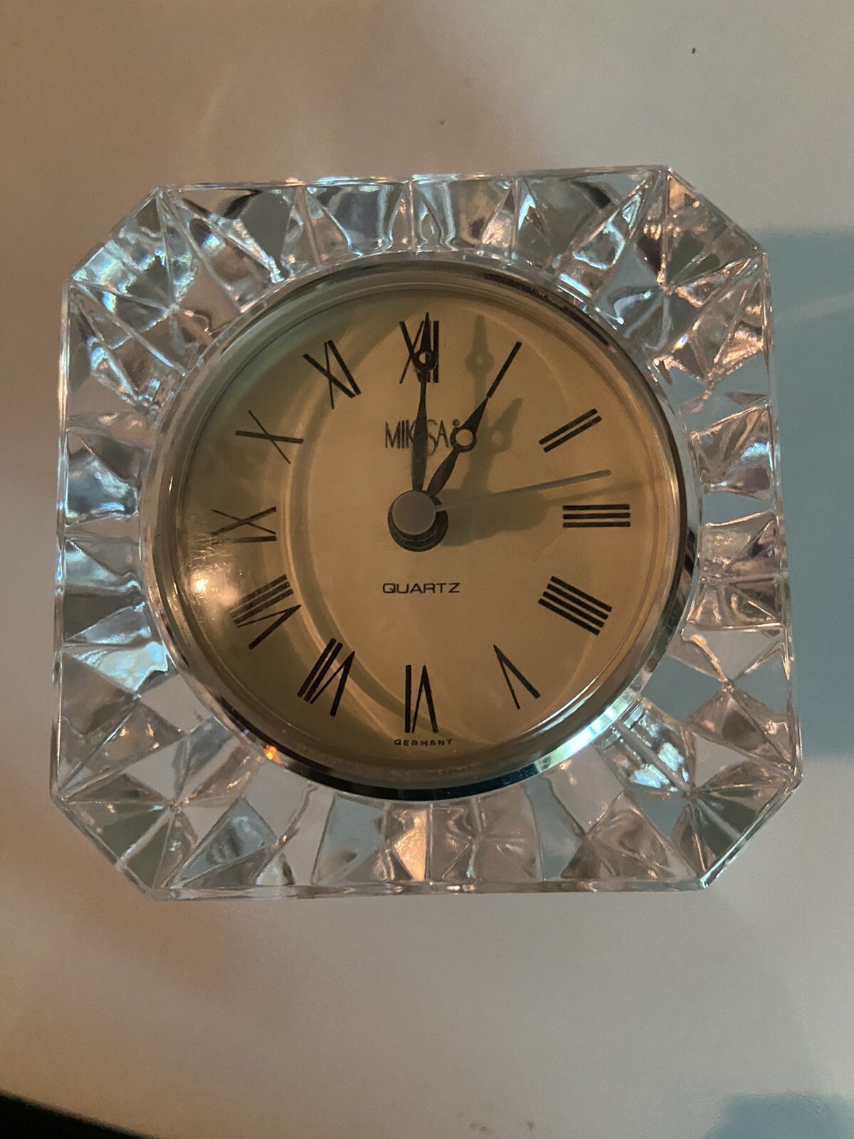 Vintage Mikasa Crystal Desk Clock Quartz Movement Germany