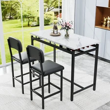 3-Pcs Dining Pub Table Set, Rectangular Kitchen Table 2 Upholstered Stool Chair
