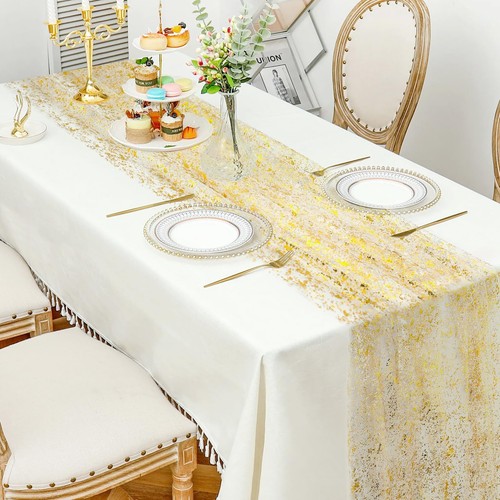 10ft Gold Table Runner 27x120 Inches Gold Gauze Sheer Chiffon Table Runner Se... - Picture 5 of 7