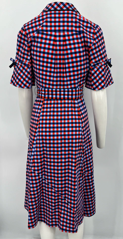 Vestido Camisa Midi Diane Von Furstenberg Rojo/Azul Picnic Cinturón Talla XS Foto 3 de 4