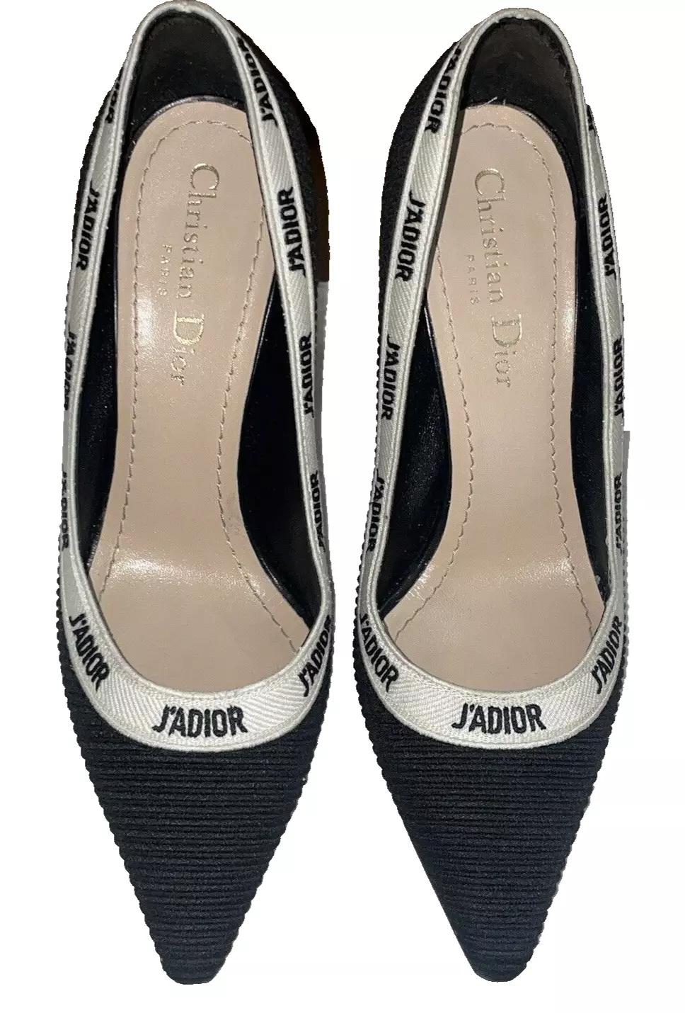 TALON COTON BRODÉ CHRISTIAN DIOR J'ADIOR RUBAN NOIR BLANC LOGO TAILLE 36,5