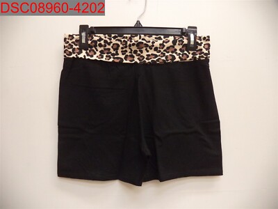 Blis Women's Black Leopard Print Waistband Active Yoga Short Size L 024054297735