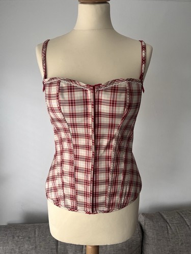 M&S Limited Collection Fully Boned Burgundy & Cream Check Corset Size 14 - BNWT