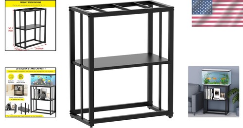 Modern Black Steel Aquarium Stand - Supports 20 Gallon Fish Tanks Effortlessly - Picture 2 of 10