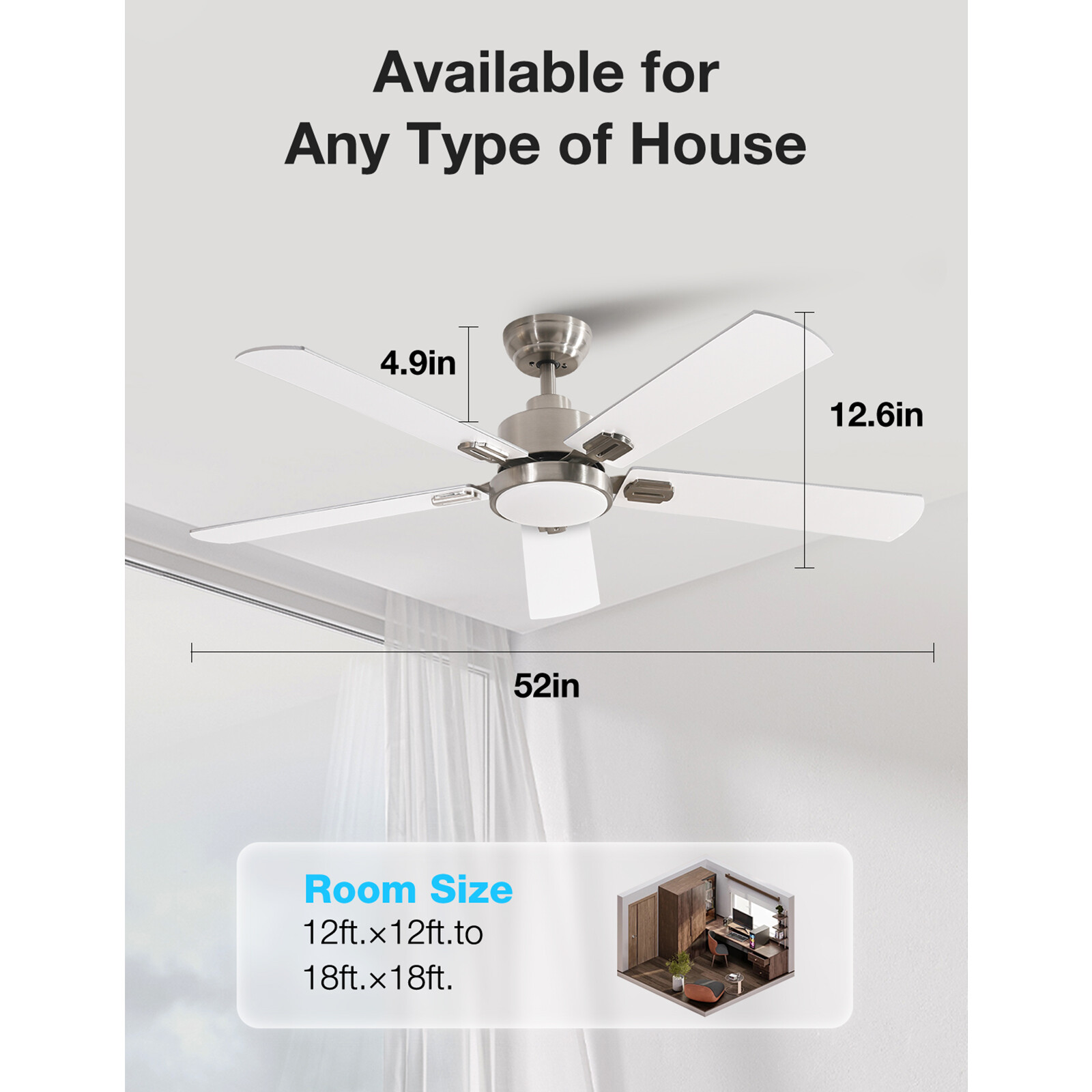 52inch Ceiling Fan With Light and Remote Control