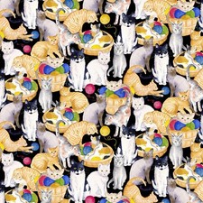 Feline Drive Fabric KITTY CITY Stacked Cats Black - Fat Quarter 18"x22" FQ