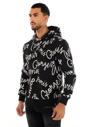 GEORGE V PARIS HOODIE BLACK WITH WHITE RHINESTONES FRONT AND BACK - Picture 2 of 4