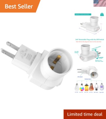 Listed 360° Rotatable Plug-In Light Socket with On/Off Switch - White
