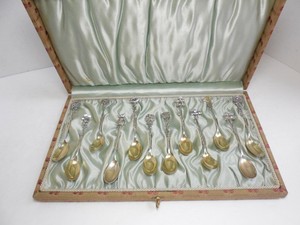 Antique Tiffany & Co Sterling Silver 'Floral' Demitasse Spoons Fitted Box 12 Set