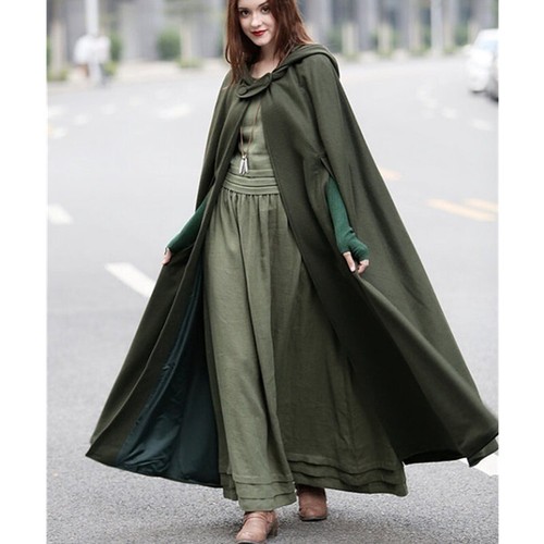 Women Cloak Vintage Hooded Coat Gothic Cape Poncho Casual Loose Coat UK - Picture 5 of 10