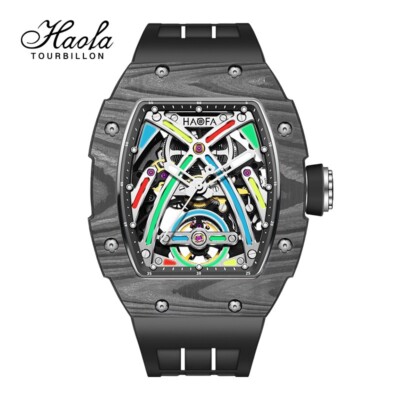 Haofa Automatic Carbon Fiber Case Mechanical Men's Watch Luminous Tonneau 1970