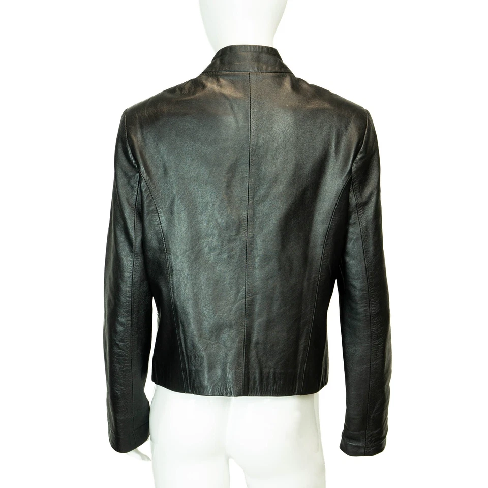 Chaqueta de cuero negra vintage años 80 90 GIANNI VERSACE para mujer Foto 4 de 4