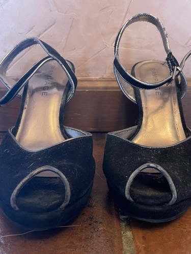 Rampage Black Suede Platform Peep Toe Ankle Strap Heels Silver Trim 8M - Picture 6 of 7