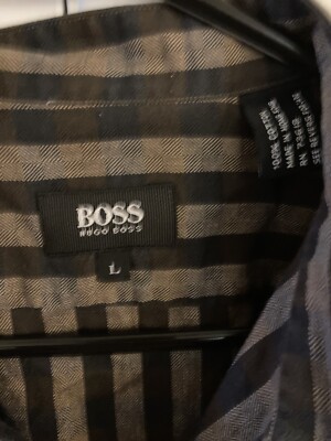 HUGO BOSS Men's Casual Shirt Long Sleeve Size Large Brown Striped