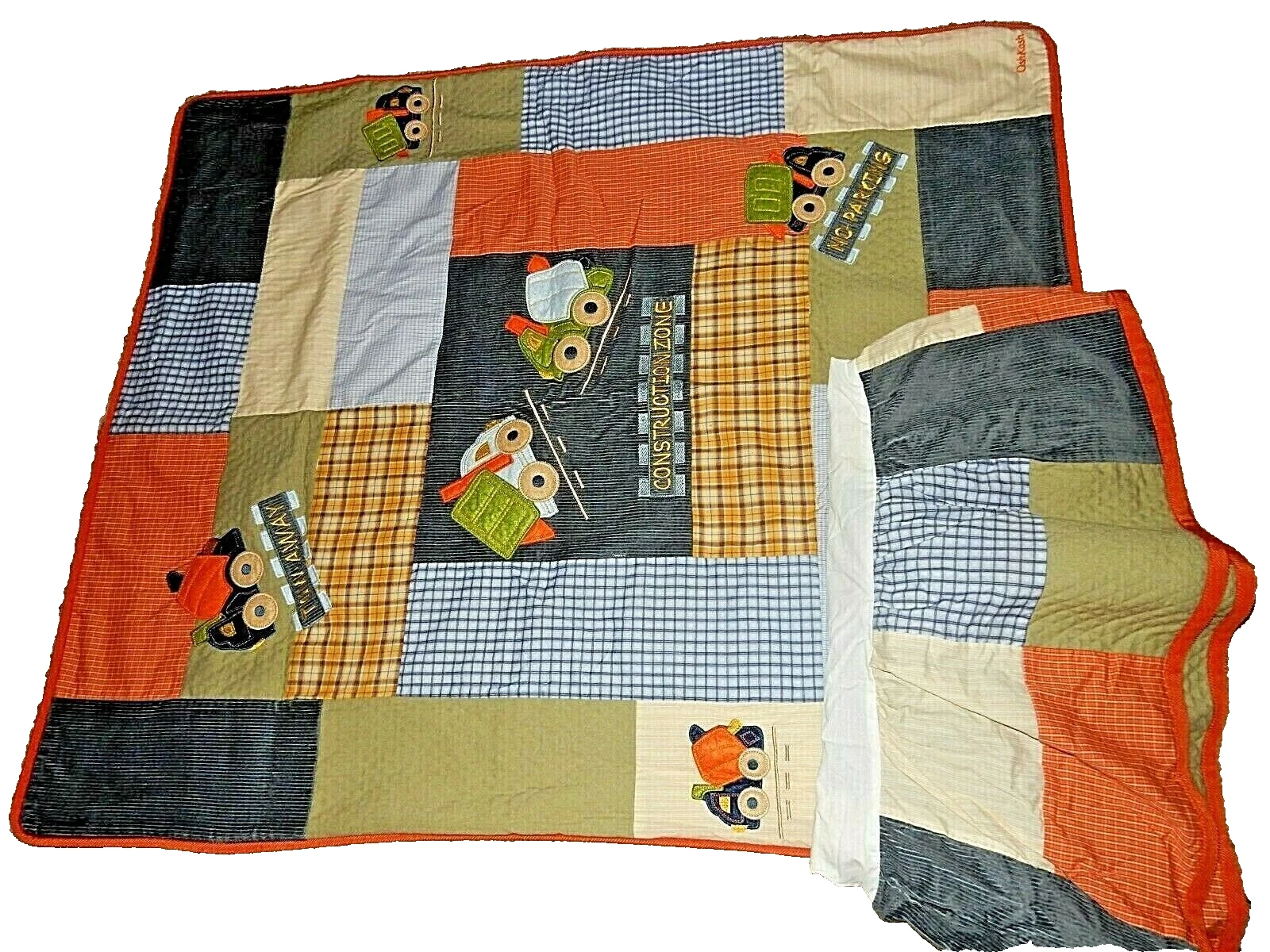 H8 LN OSHKOSH BABY Under Construction Road Work Crib Comforter & Skirt Set