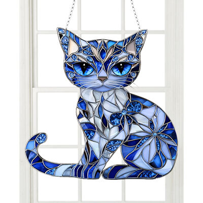 Cat Sun Catcher Hanging Window Plaque Ornament Home Decor 2D Acrylic Blue