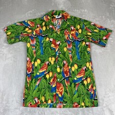Vintage Hilo Hattie Hawaiian Shirt Men's S Short Sleeve Button Up Parrot Camp