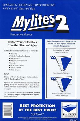 E. Gerber 775M250 Mylites2 Silver/ Gold 2 mil Mylar Archival Comic Bags