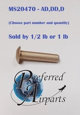 Solid Aerospace Rivets, 1/2 - 1 lb, Multiple Variations, p/n MS20470 (AD,D,DD)