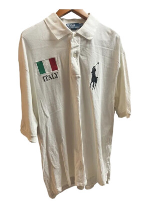 希少 POLO RALPH LAUREN バングル② Polo Ralph Lauren Vintage Italia Flag #2 Big Pony Sz XLT White
