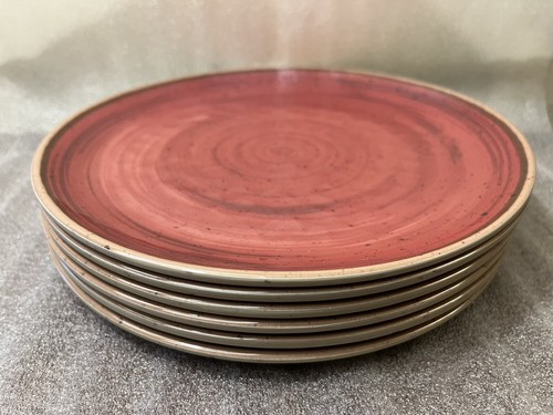 Food Network Melamine Salad Plates Merlot Red Textrured w/ Brown Border Lot of 6 - Picture 7 of 17