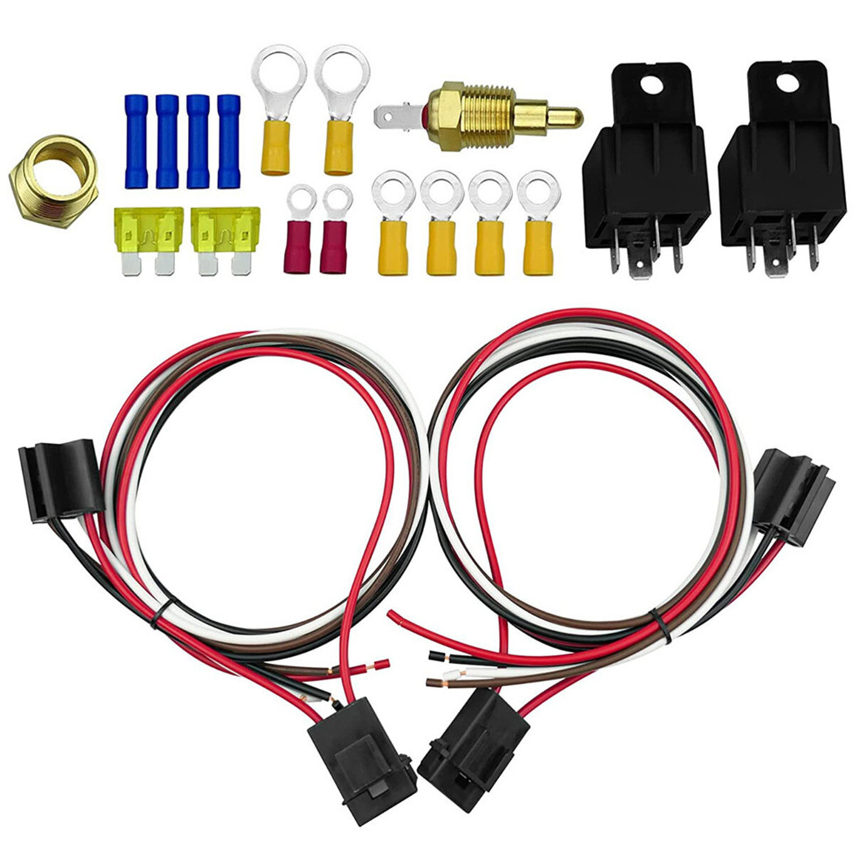 Car Dual Electric Fan Relay Wire Harness Thermostat Sensor Switch 185 On 175 Off