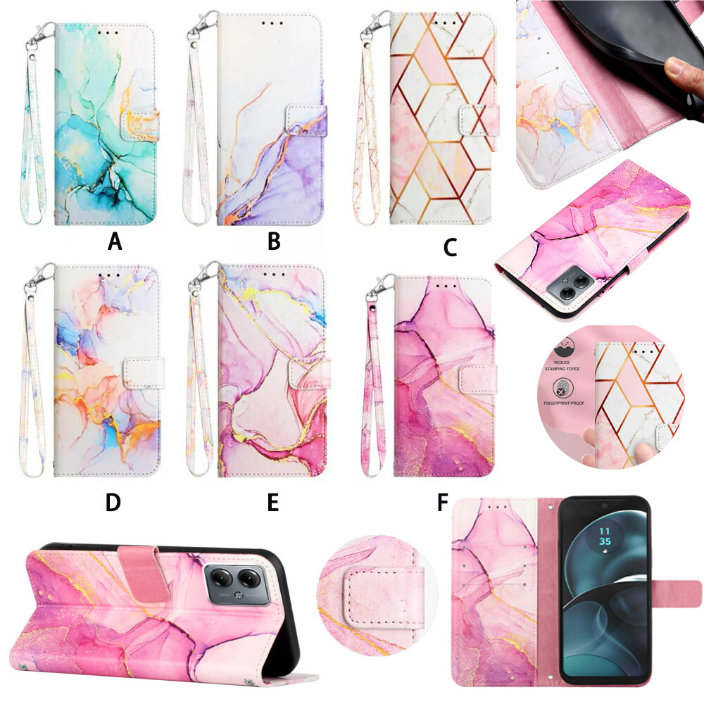 Durable Leather Marble Wallet Phone Case for MOTO G Stylus G Play 2023 Protection