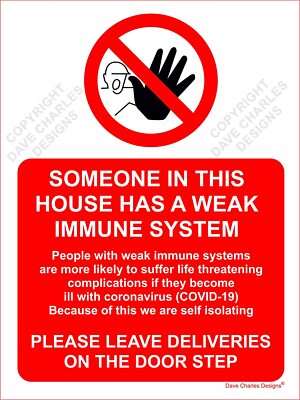 Schwaches Immunsystem Bitte lassen Sie Lieferungen vor der Haustür Aufkleber 200 x 150 mm