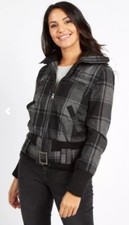 On Trend Checked Black-grey Ribbed Trim Jacket Size 10