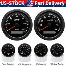 6 Gauge Set 85mm GPS Speedometer 0-120MPH Tacho 52mm Fuel Oil Pressure Temp Volt