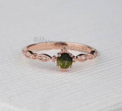 Moldavite Ring 925 Sterling Silver Handmade Round stone Jewelry size 4 to 11