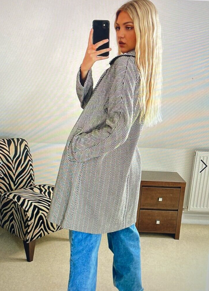 Superdry Womens Koben Button Front Herringbone Coat In Monochrome