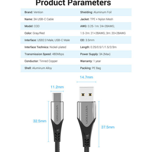 USB Type C Cable 3A Fast Charging USB-A to USB C Charge Braided Cord Charger - Picture 10 of 26