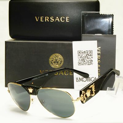 Versace goldene Medusa Sonnenbrille Metall Pilot grau verspiegelt schwarz MOD 2150 Q 1252/6G
