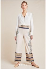 Farm Rio Pants Size Small Anthropologie Satin Wide Leg Medallion Border Print
